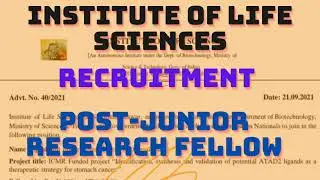 Junior Research fellow job in Institute of Life sciences 2021