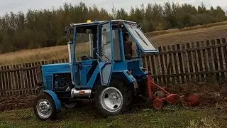 Plowing the stubble after the rain Homemade tractor