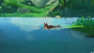 Sumeru Spinocrocodile in water with bird