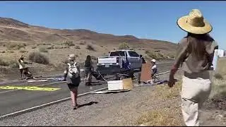 Burning Man 2023  Nevada Rangers plow truck through Extinction Rebellion protest after the activists