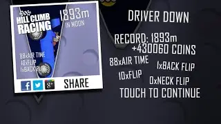 Hill Climb Racing / Moon / 1893 meters on Rally Car / New Records