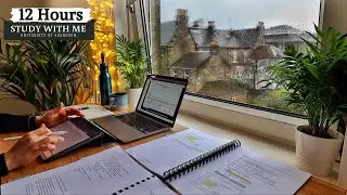 12 HOUR STUDY WITH ME on a RAINY DAY | Background noise, 10 min Break, No music, Study with Merve