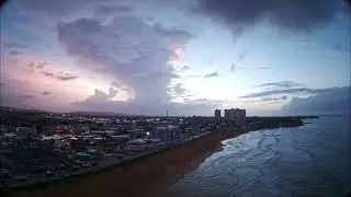 Caribbean coastal aerial sunrise/sunset aerial hyperlapse from Puerto Rico