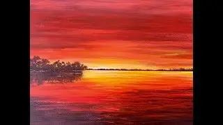 Sunset on the Volga. Limited palette. Acrylic. Sunset, limited palette^, acrylic.