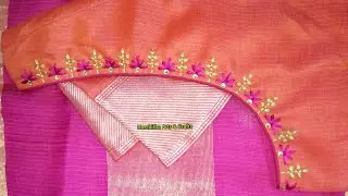 Lazy Daisy Flower Work on Blouse || Hand Embroidery Neck Design on Stitched Blouse Lazy Daisy Work