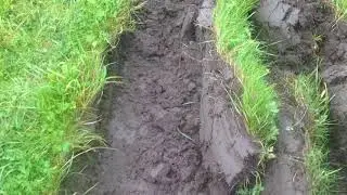 Plowing the vegetable garden with a tractor.