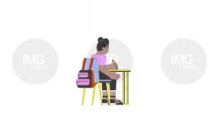 African american schoolgirl hand raising line 2D character animation