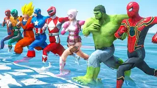 POWER RANGERS Vs Spider-Man Army Running on the Water Challenge Competition 