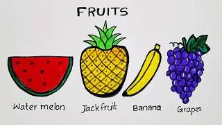 fruits drawing | how to draw fruits | watermelon, pineapple, banana & grapes drawing #fruitdrawing