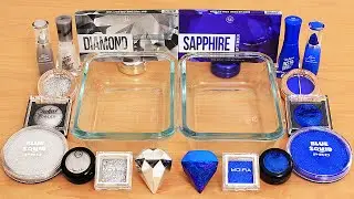 Diamonds vs Sapphires - Mixing Makeup Eyeshadow Into Slime ASMR