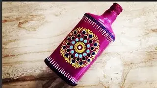 Dot mandala art on bottle||How to draw mandala art on bottle||Home decor idea||DIY||Bottle painting