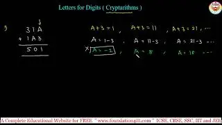 Letters for Digits ( Cryptarithms ) || Class 8 Maths ||