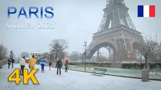 Paris Snowfall 2021 - Walking tour  Around Eiffel Tower