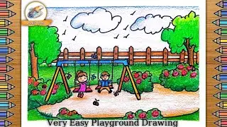 Playground drawing | Park scenery drawing | How to draw Playground easy | Park side drawing | Park