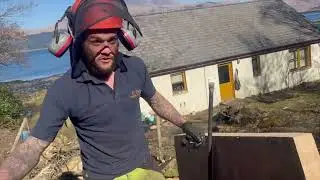 Milling of 350 year old oak tree on Isle of Mull. Time lapse of works.