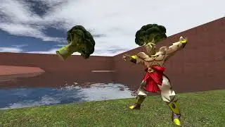 ブロッコリー弾を放つブロコリマン (Broccoliman throwing broccoli)