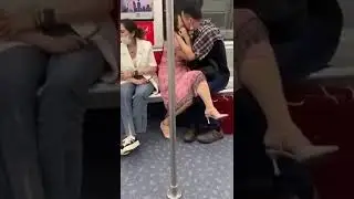 Chinese old couple get in estrus on the subway