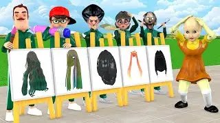 Scary Teacher 3D vs Squid Game Draw Hair Squid Girl Beautiful or Error 5 Times Challenge Who's Boss