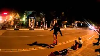 Girl roller-skating to the music