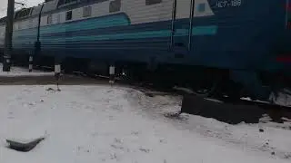 Електровоз ЧС7-188 з вагоном-дефектоскопом і дуже привітна бригада, з. п. Підгірки
