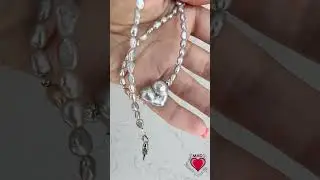 Rare shape heart freshwater pearl necklace, grey color, metallic luster #miamihandcraft #rarejewelry