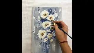 How to draw easy flowers painting/ Demonstration /Acrylic Technique on canvas by Julia Kotenko