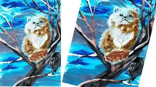 Как нарисовать кота на дереве. Рисуем пушистого кота. Рисуем рыжего кота. Правополушарное рисование.