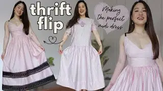 THRIFT FLIP | I Made The PERFECT Tea Party Outfit 💗 DIY Midi Dress | Sewing Tutorial
