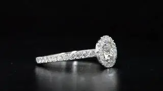 Natural Round Cut Halo Pave Diamond Engagement Ring - GIA Certified