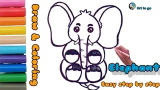 How to draw & coloring cute Elephant  for kids.Elephant drawing.|Art to go