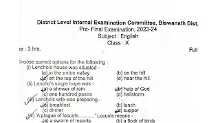 HSLC 2024|Pre Board Examination 2023-24|English question paper with answers|Biswanath district|10