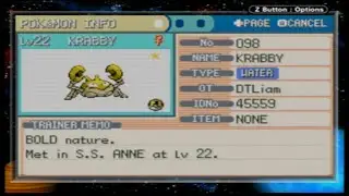 Shiny Krabby from the S.S Anne after 1,723 fishing encounters in LeafGreen + XD Showcase!