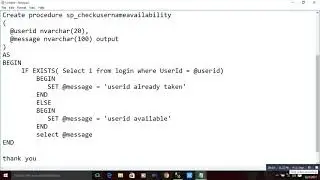 check username availablity in SQL stored procedure. Create stored procedure with output parameter