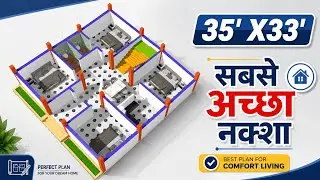 35' × 33' 4BHK House Plan | Modern 4 Bedroom House Map | 1155 Sq Ft Home Design