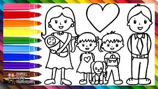 Drawing And Coloring A Family 👩👨👧👦👶🐶🌈 Drawings For Kids