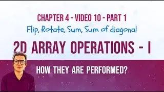 Operations on 2D array | Print, Input, Transpose, Sum of rows, Find Max., Diagonal Sum, Rotate, Flip