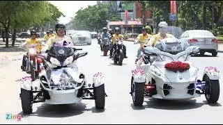 A procession by all the powerful motorcycle in the wedding