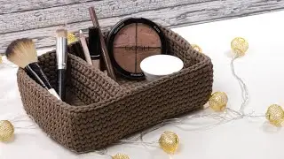 Crocheted basket with a septum from a cord (Eng sub)