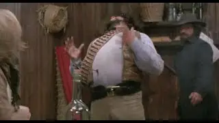 Cowboy is skewered in his navel