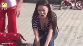 monkey pulls down girl shirt & pinch nit