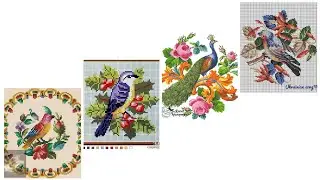 Different colors cross stitch embroidery Bird flowers 🌹 ideas