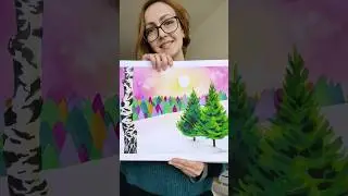 My whimsical winter painting - one of my first watercolor landscapes
