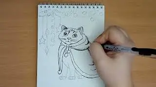 Рисуем волшебную картинку котик и рождество. Ч1