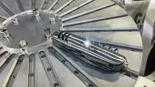 Fiber laser marking a pocket knife.