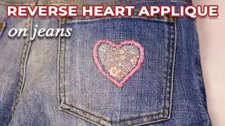 Reverse heart applique on jeans