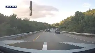 Raw video: Piece of metal flies off trailer, into windshield on I-93 in Meredith