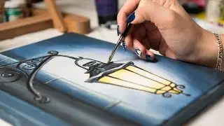 How to draw Street Old Lantern - Acrylic painting