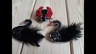 Брошь лебедь, божья коровка, ручная работа