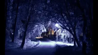 Снежный вечер.  Ночные фонари.