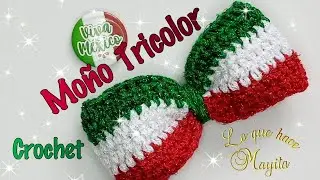 Moño tricolor tejido a crochet | Hilo cristal metalizado